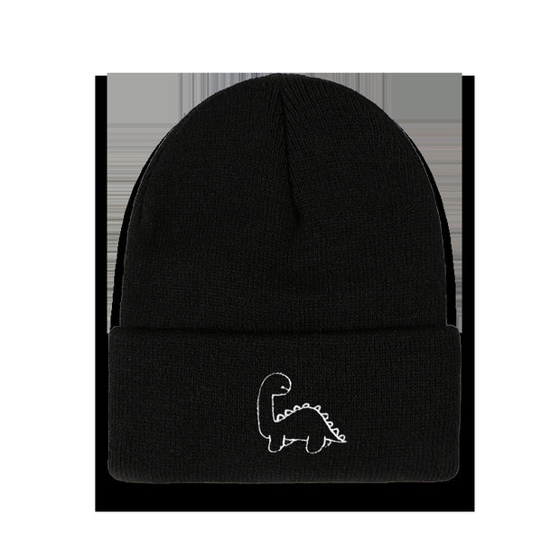 Cute embroidery dinosaur knitted hat men's Japanese warm hat