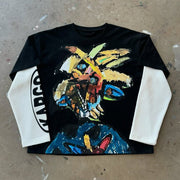 Fake Two Graffiti Letters Print Long Sleeve T-Shirt