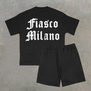 Letter Print T-Shirt Drawstring Shorts Two-Piece Set