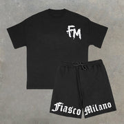 Letter Print T-Shirt Drawstring Shorts Two-Piece Set