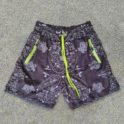 Casual cashew flower zipper pocket shorts
