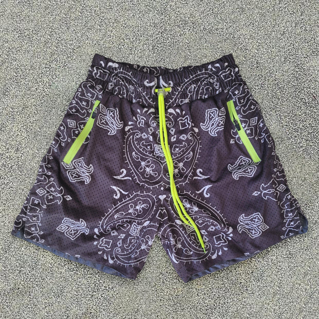 Casual cashew flower zipper pocket shorts