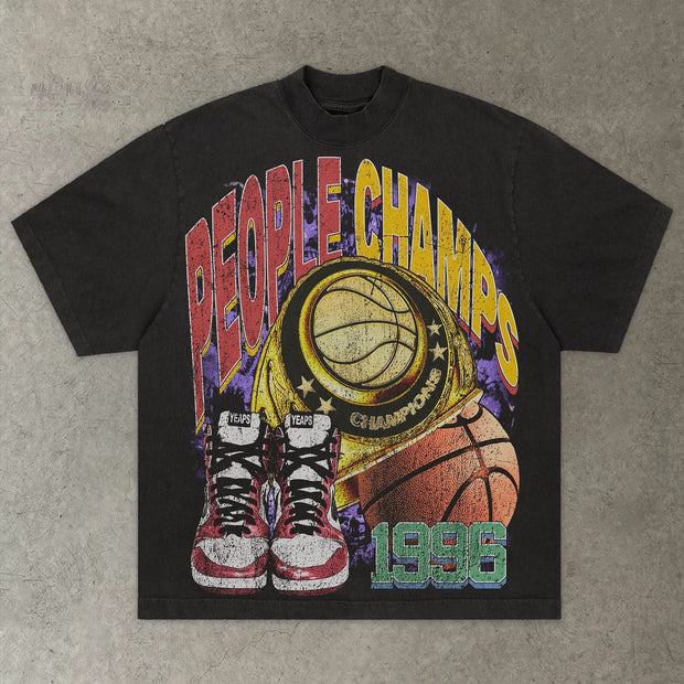 Championship ring print casual T-shirt