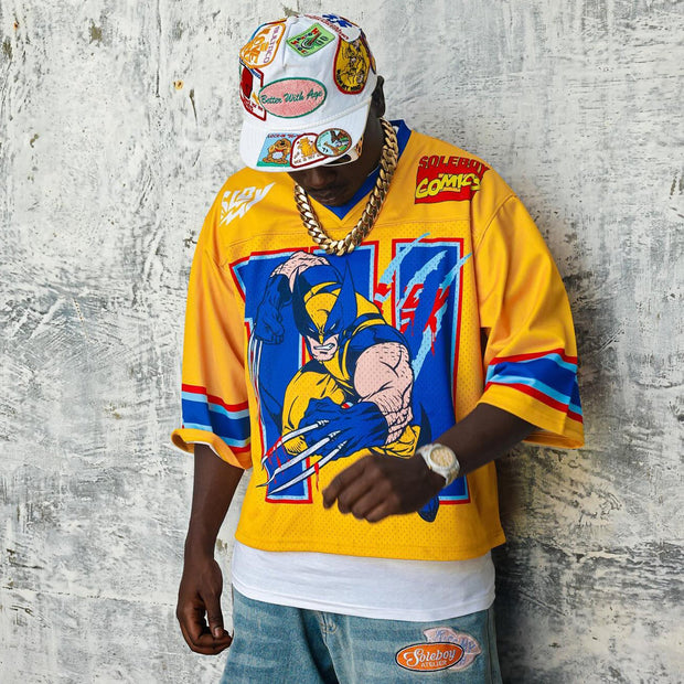 Casual Street Anime Mesh Splicing Jersey