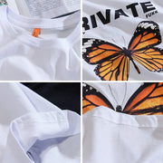 Men and women couples printing short-sleeved loose trend round neck T-shirt pure cotton