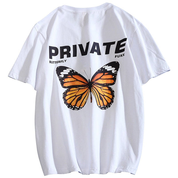 Men and women couples printing short-sleeved loose trend round neck T-shirt pure cotton