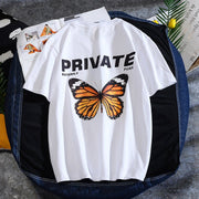Men and women couples printing short-sleeved loose trend round neck T-shirt pure cotton