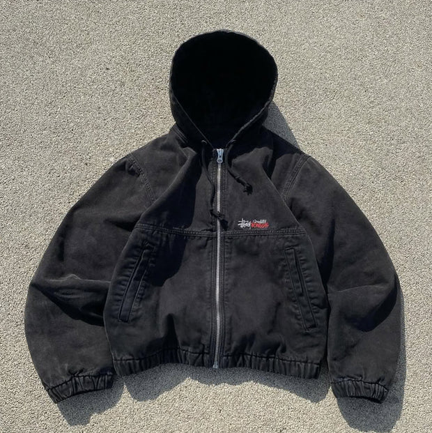 Fashion Letters Printed Long Sleeve Zip Up Hooded Jacket