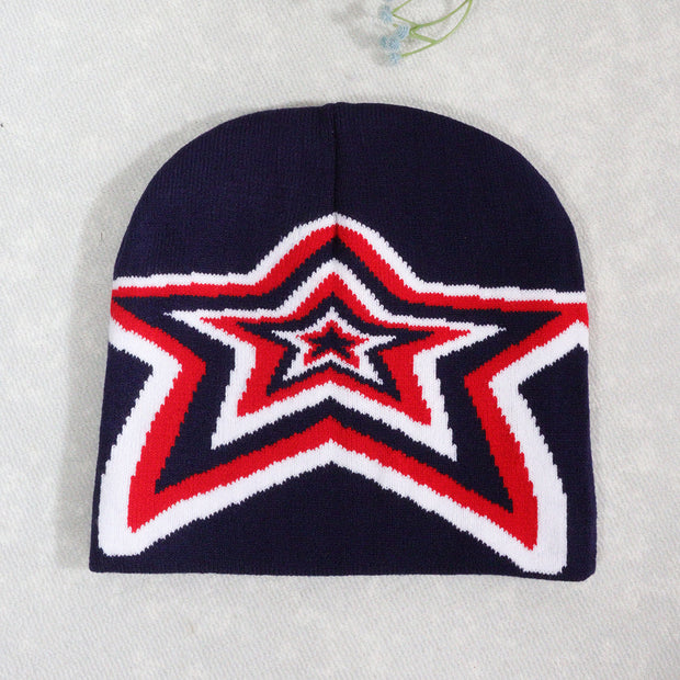 Pullover overlapping five-pointed Y2K jacquard knitted hat