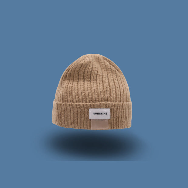 Letter double label woolen warm knitted hat