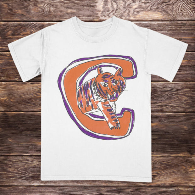 Street sports tiger head print T-shirt