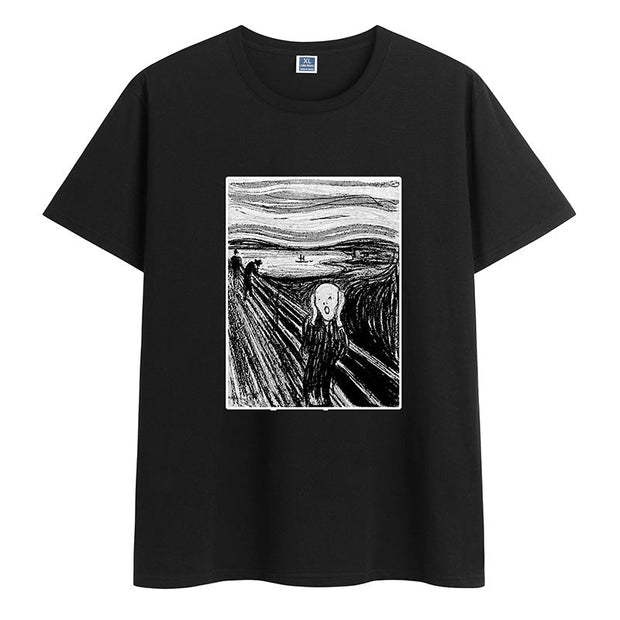 Retro cotton round neck print short-sleeved T-shirt