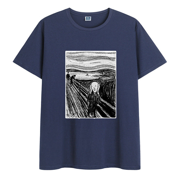 Retro cotton round neck print short-sleeved T-shirt