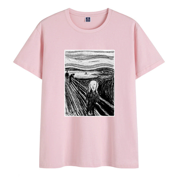 Retro cotton round neck print short-sleeved T-shirt