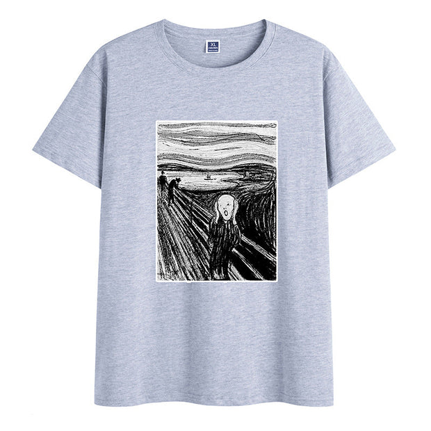 Retro cotton round neck print short-sleeved T-shirt