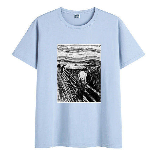 Retro cotton round neck print short-sleeved T-shirt