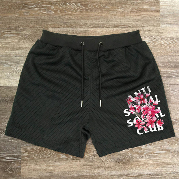 Vintage Art Print Fashion Mesh Shorts