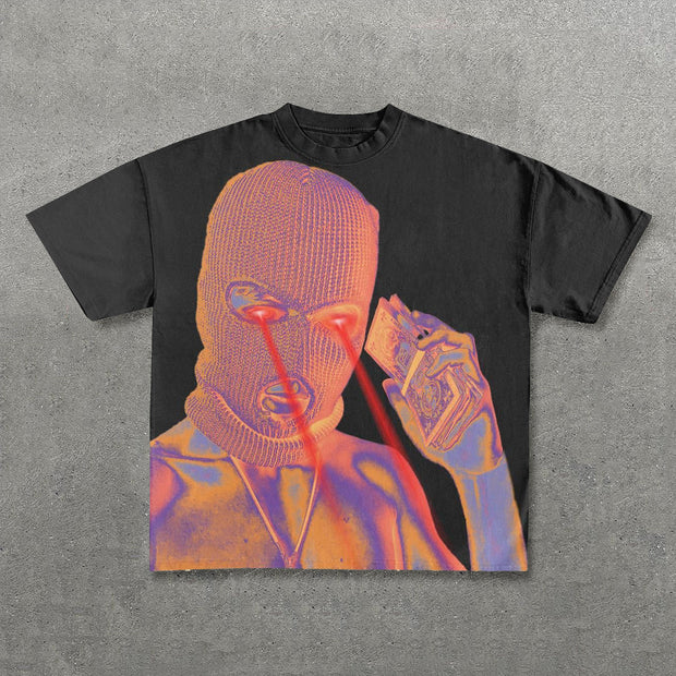 Punk Mask Girl Print Short Sleeve T-Shirt