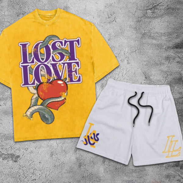 Heart Snake Graphic Print Short Sleeve Two Piece