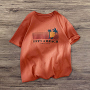 Hawaiian coconut tree print street short-sleeved T-shirt