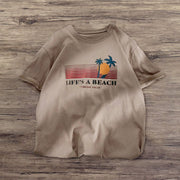 Hawaiian coconut tree print street short-sleeved T-shirt