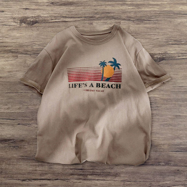 Hawaiian coconut tree print street short-sleeved T-shirt