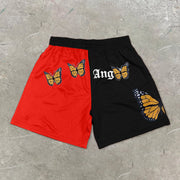 Stitching contrast retro butterfly print casual shorts