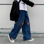 Personalized print street fashion denim trousers