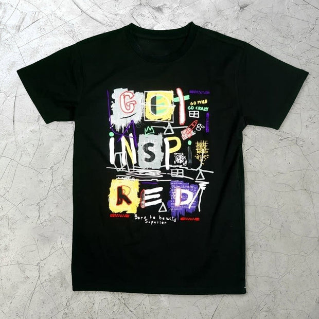 Personality high street print T-shirt men