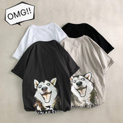 Cartoon Husky Print Loose Casual T-shirt