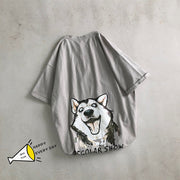 Cartoon Husky Print Loose Casual T-shirt