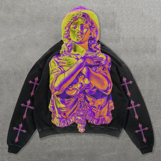 Saint Cross Print Long Sleeve Hoodie