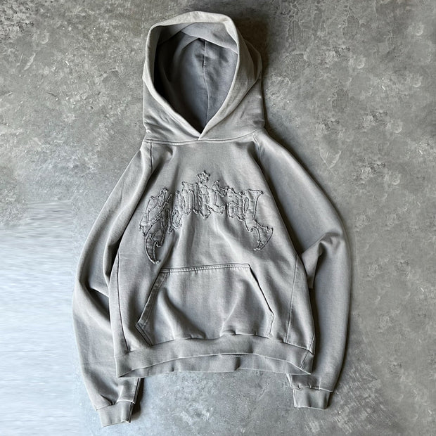 Vintage Personalized Patch Solid Color Hoodie