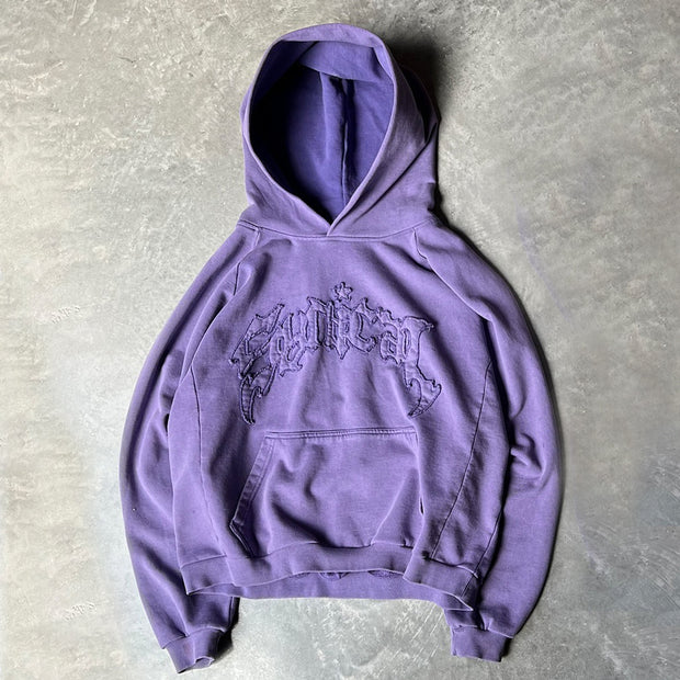 Vintage Personalized Patch Solid Color Hoodie