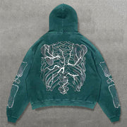 Fashion Rib Print Long Sleeve Hoodies