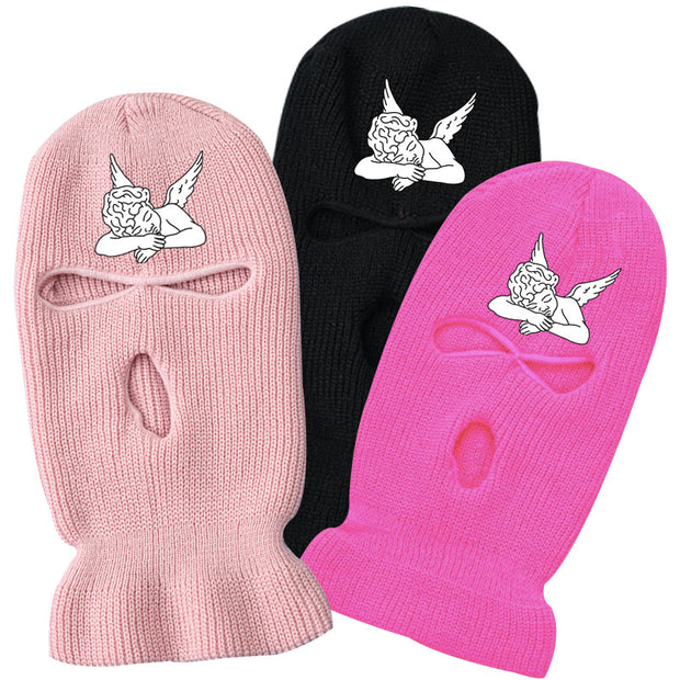 Embroidered angel three-hole winter ski warm knitted hat