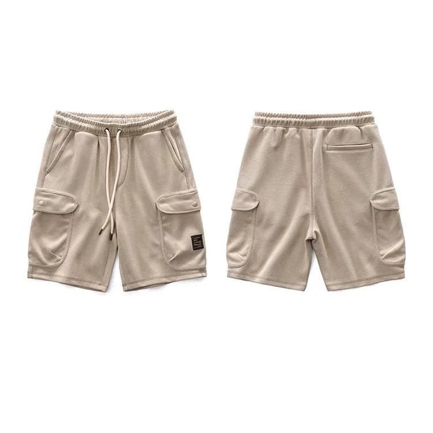 Simple contrast color stitching loose straight drape five-point sweatpants