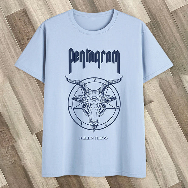 Cotton round neck literary print short-sleeved T-shirt