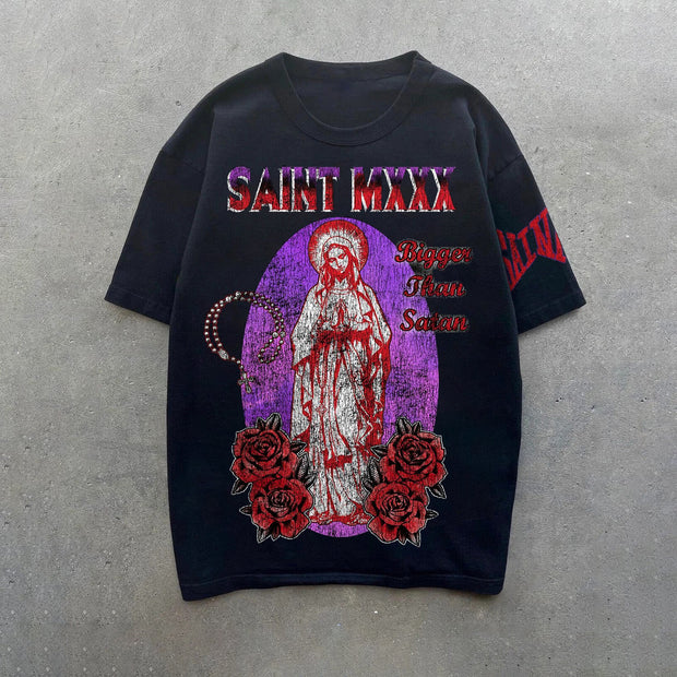 Notre Dame trendy brand retro print short-sleeved T-shirt