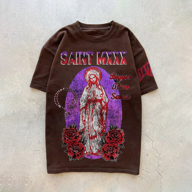 Notre Dame trendy brand retro print short-sleeved T-shirt