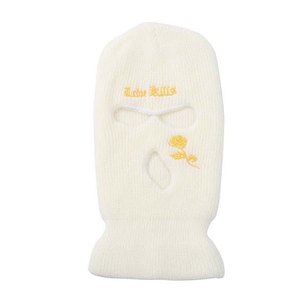 Three-hole cap letter embroidery knitted hat windproof warm hip-hop mask outdoor riding headgear