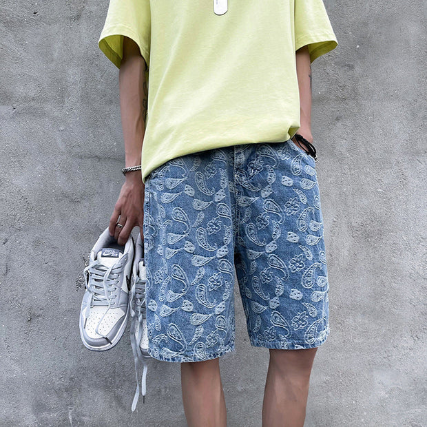 Fashion street cashew flower denim shorts