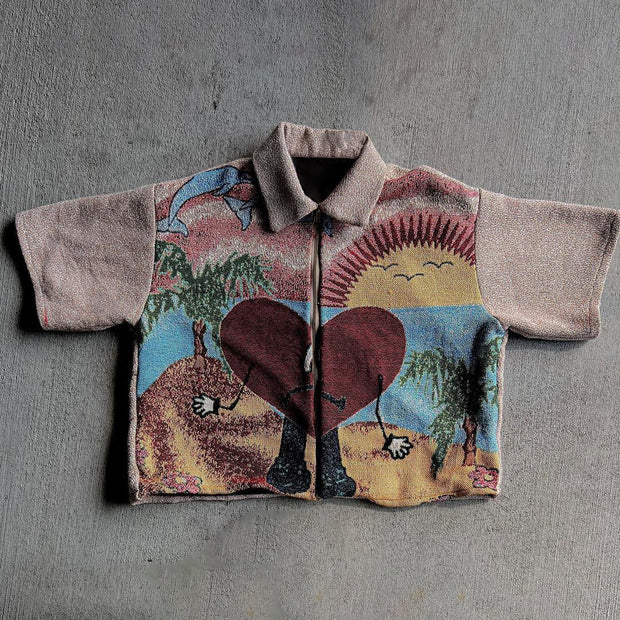 Trendy patterned tapestry shorts jacket