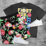 Tide brand retro casual street short-sleeved print suit