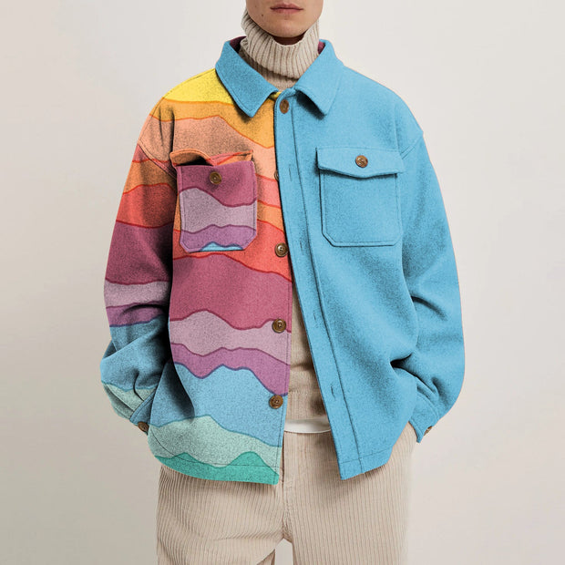 Fashion Rainbow Print Lapel Jacket