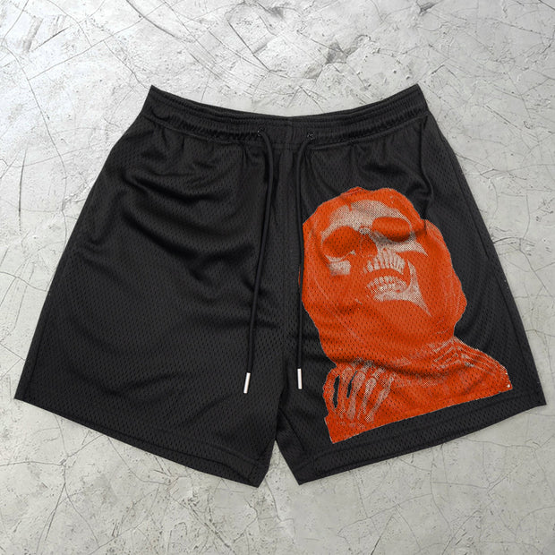 Casual Skull Pattern Vintage Mesh Street Shorts