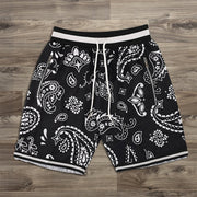 Paisley Print Contrast Elastic Shorts