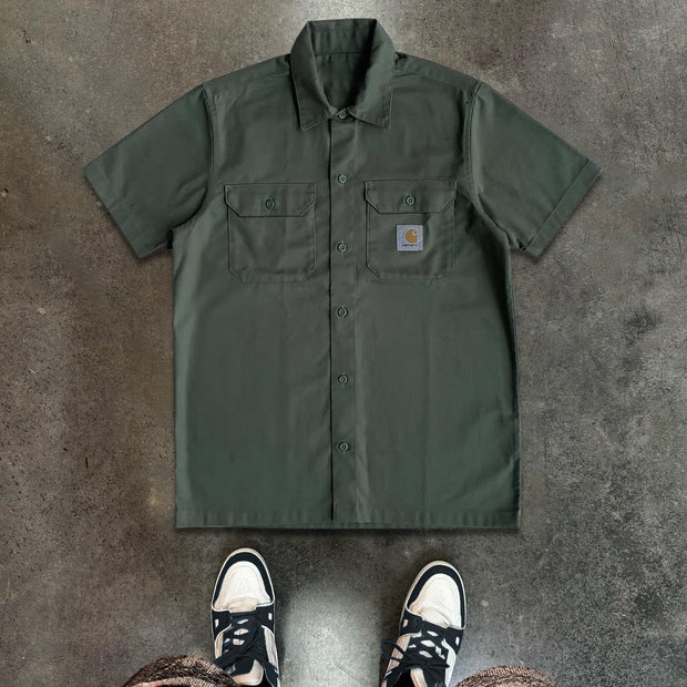 Casual Solid Color Button Short Sleeve Shirt