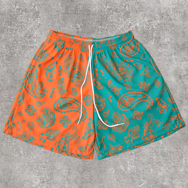 Casual Colorblock Cashew Flower Street Shorts