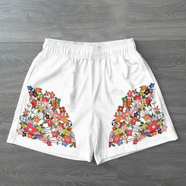 Trendy Print Vintage Mesh Street Shorts